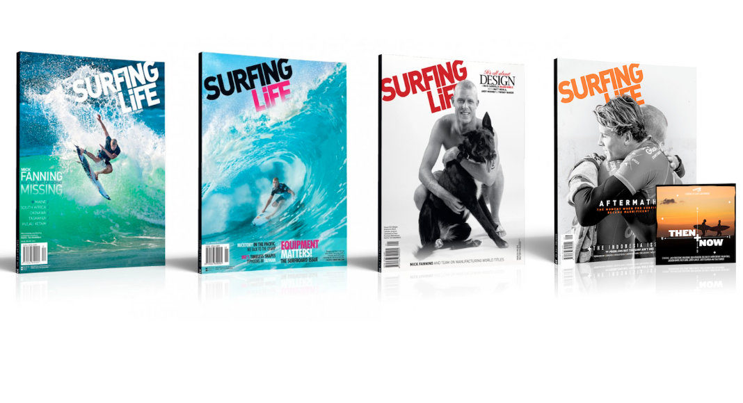 4 Recent Surfing Life issues featuring Mick Fanning on the cover