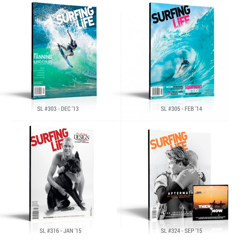 4 Recent Surfing Life issues featuring Mick Fanning on the cover